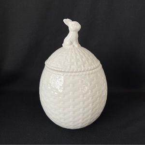 Egg Shaped Canister with Bunny on top - Basket Weave